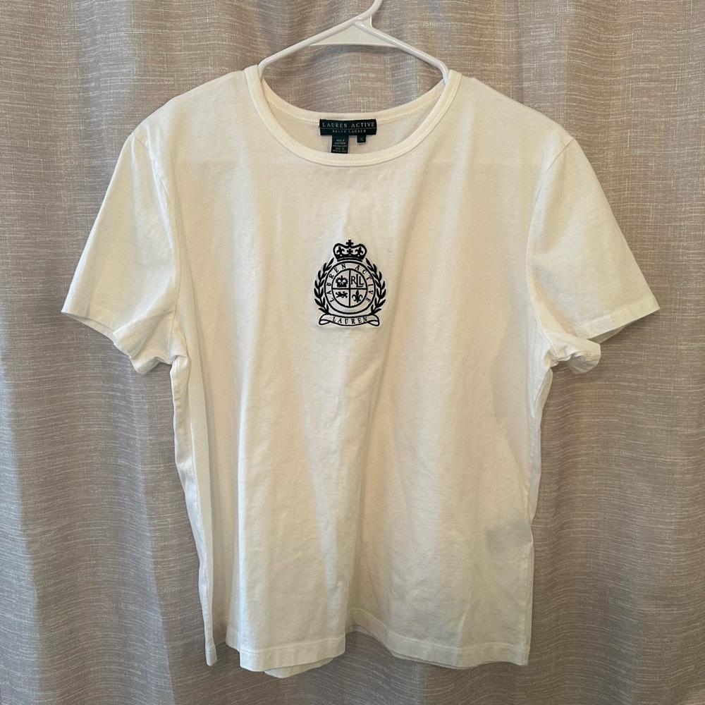 Womens Lauren Ralph Lauren Active White 100% Cotton Top Size XL Black Embroider